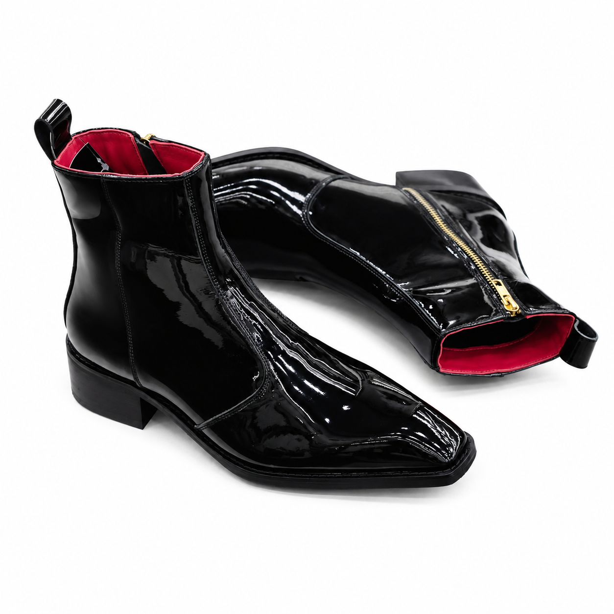 Men's Black Patent Leather Side Zip Boots