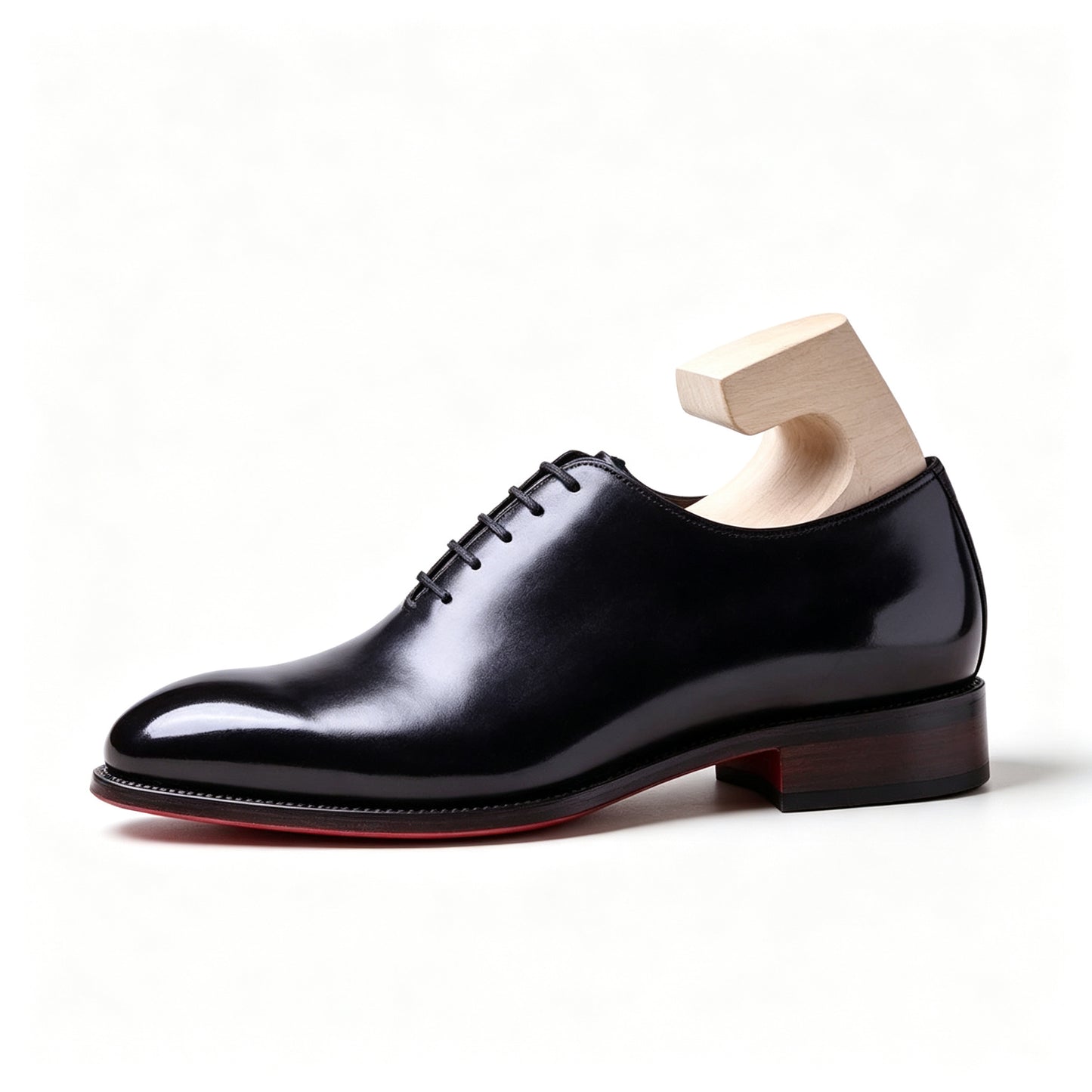 Pellevista — Handmade Calf Leather Oxfords, Black & Red Sole