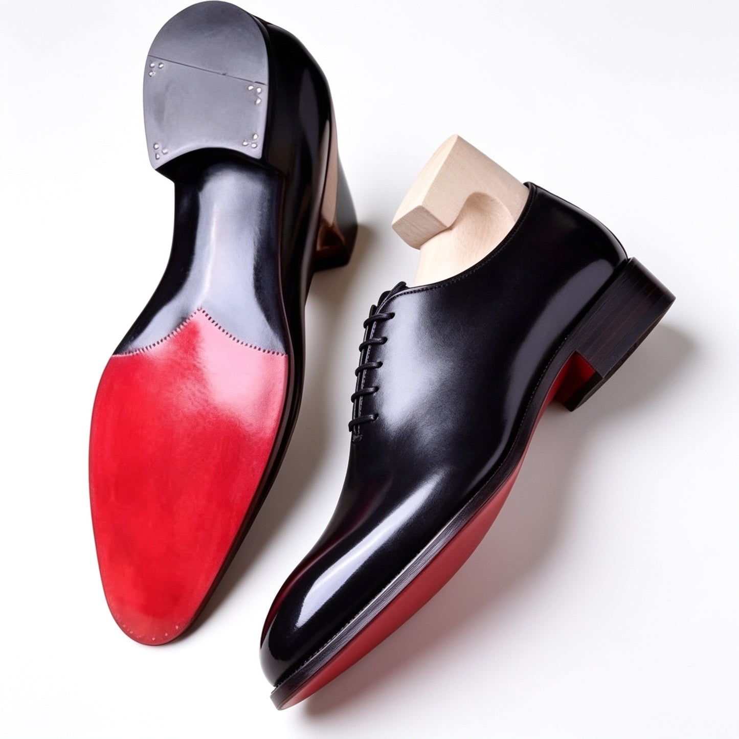 Pellevista — Handmade Calf Leather Oxfords, Black & Red Sole