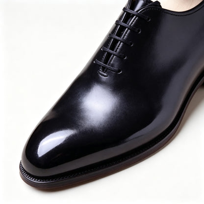 Pellevista — Handmade Calf Leather Oxfords, Black & Red Sole