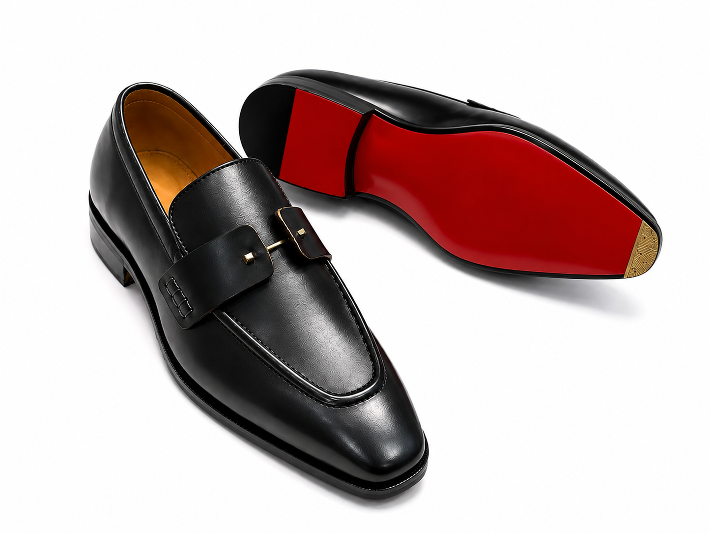 Luxury Black Leather Horsebit Loafers – Handcrafted Dress Shoes with Red Leather Sole