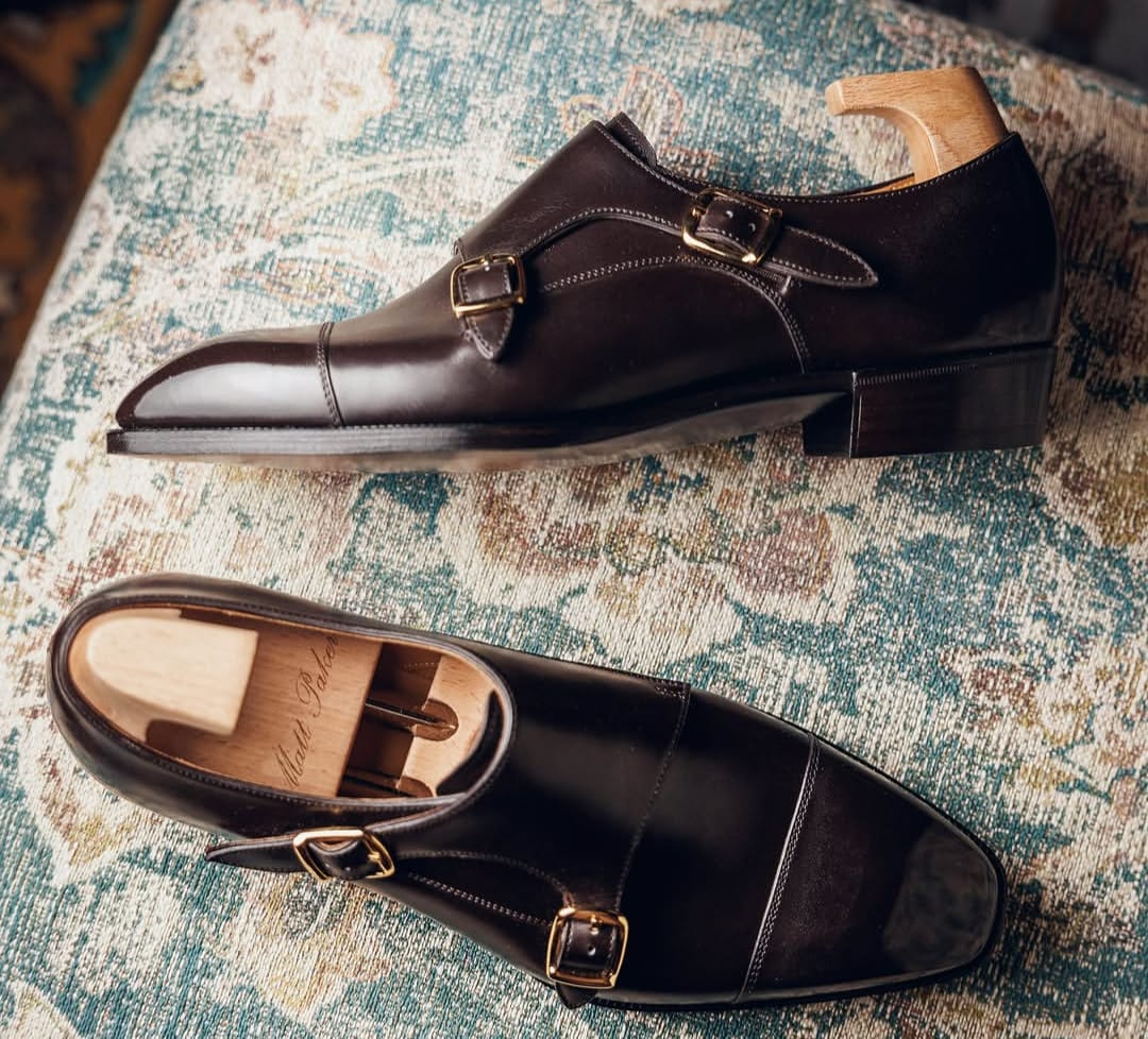 Black Double Monk Straps Shoes with ripped toe |  Pellevista