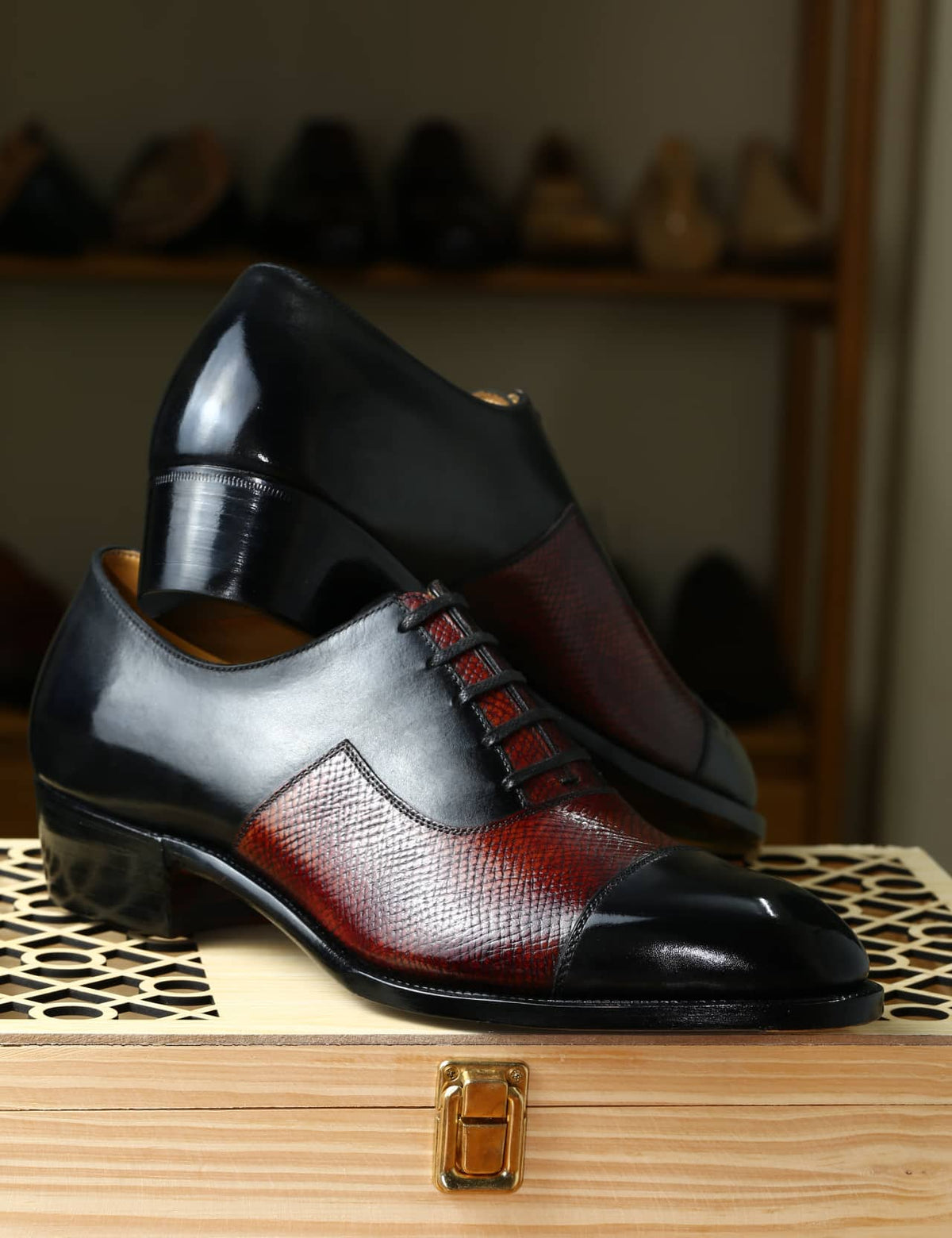 Arnold BB – Burgundy Hatch Grain & Black Calf Oxford
