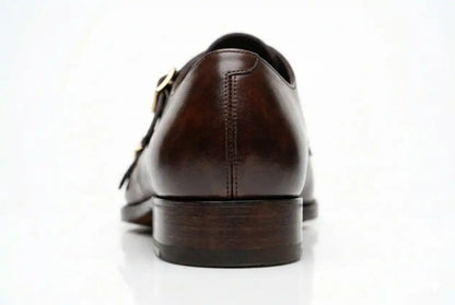 Brown Cap-Toe Double Monk Strap