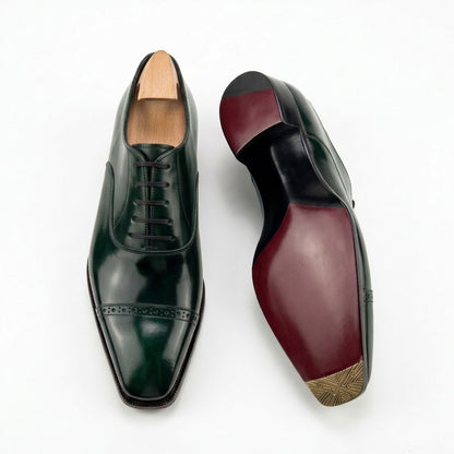 Men's Dark Green Leather Oxford Dress Shoes