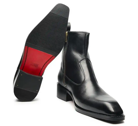 Men's Black Leather Side Zip Ankle Boots – Handmade Luxury Dress Boots