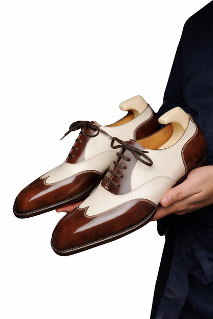 Men’s Wingtip Oxfords – Brown & White Two-Tone