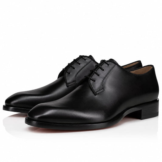 Men's Black Leather Plain-Toe Derby Shoes | Formal Lace-Up Dress Shoes
