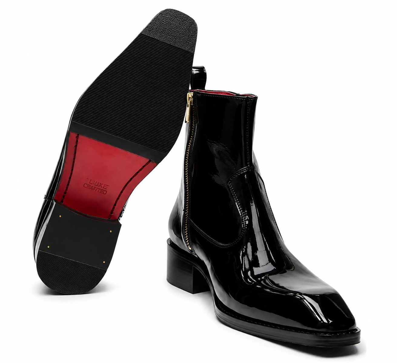 Men's Black Patent Leather Side Zip Ankle Boots – Handmade Luxury Dress Boots