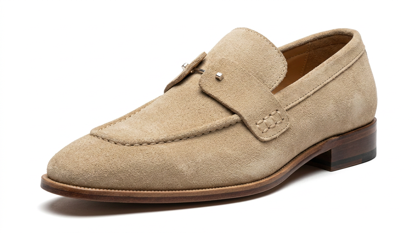 PelleVista Beige Suede Penny Loafers – Handmade Luxury Men's Dress Shoes for Business & Weddings