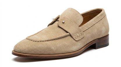 PelleVista Beige Suede Penny Loafers – Handmade Luxury Men's Dress Shoes for Business & Weddings