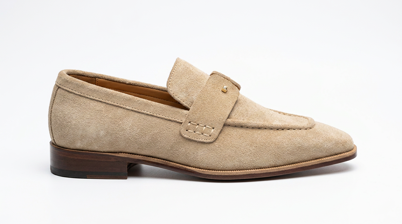 PelleVista Beige Suede Penny Loafers – Handmade Luxury Men's Dress Shoes for Business & Weddings
