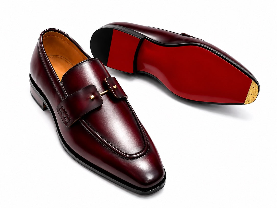 Men’s Cream Leather-Style Buckle Loafers | Premium Formal Slip-On Dress Shoes