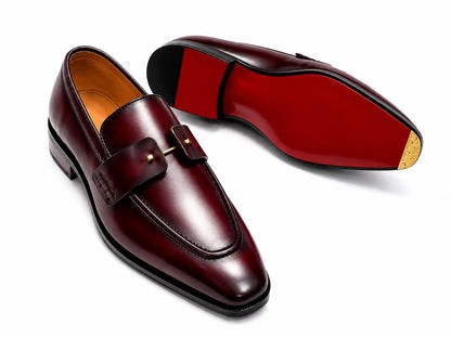 Men’s Cream Leather-Style Buckle Loafers | Premium Formal Slip-On Dress Shoes