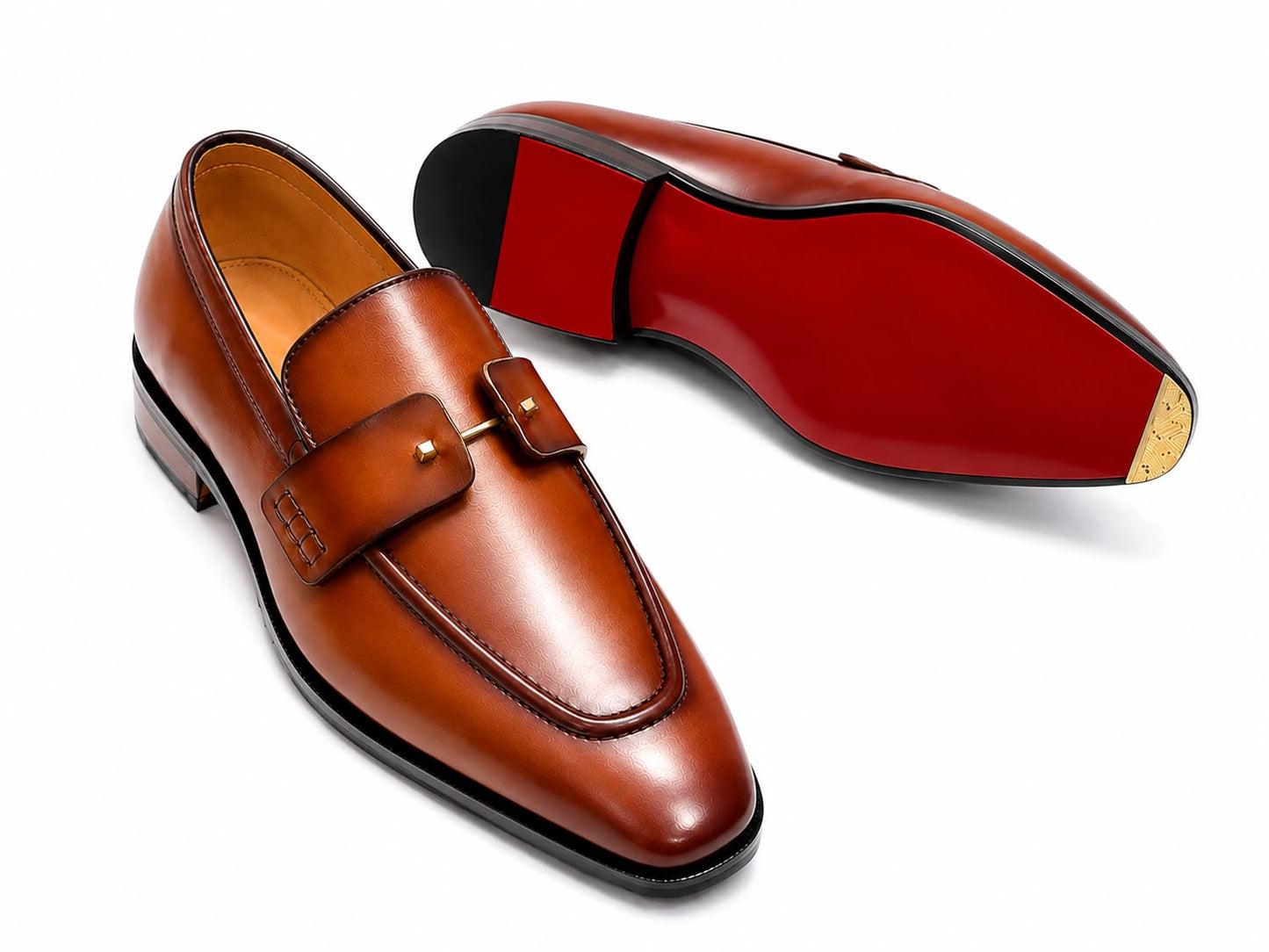 Men’s Cream Leather-Style Buckle Loafers | Premium Formal Slip-On Dress Shoes