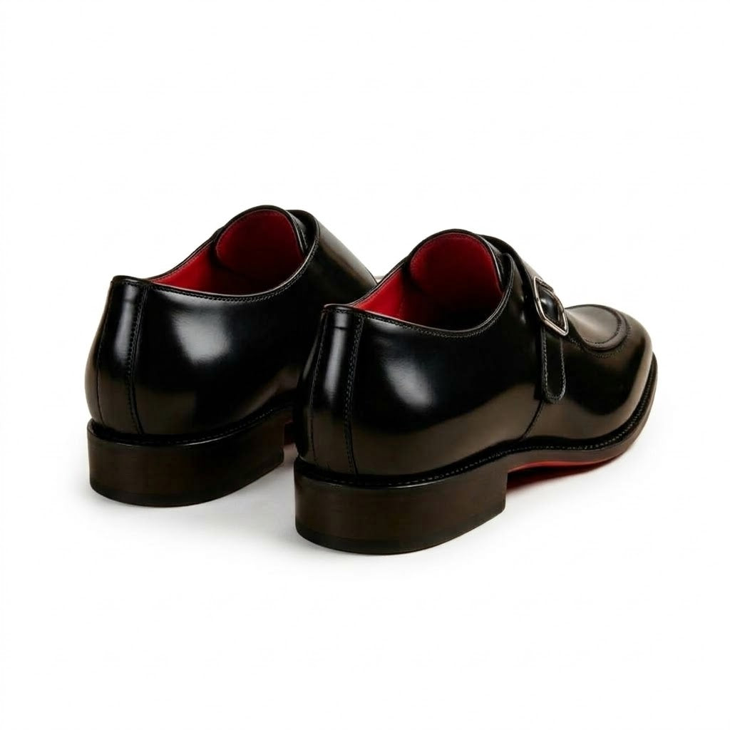 Men's Black calf Leather Single Monk Strap Dress Shoes