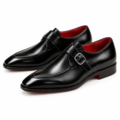 Men's Black calf Leather Single Monk Strap Dress Shoes