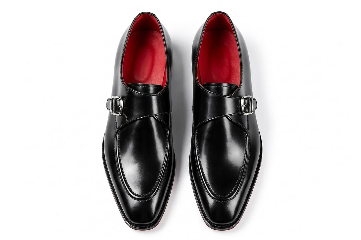 Men's Black calf Leather Single Monk Strap Dress Shoes