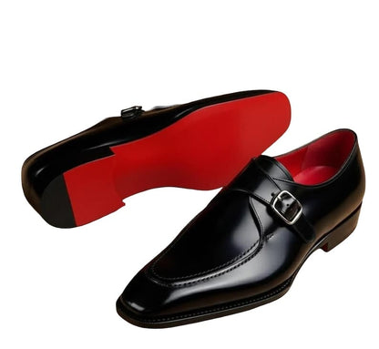 Men's Black calf Leather Single Monk Strap Dress Shoes