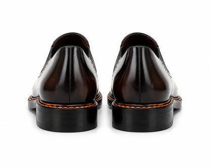 Men’s Black Leather Slip-On Dress Shoes – Burnished Brogue | Pellevista