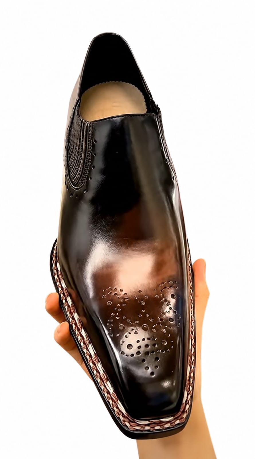 Men’s Black Leather Slip-On Dress Shoes – Burnished Brogue | Pellevista