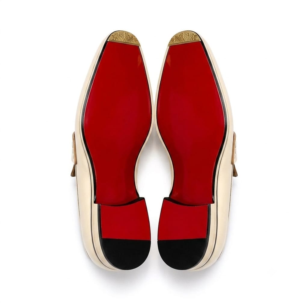 Men’s Cream Leather-Style Buckle Loafers | Premium Formal Slip-On Dress Shoes