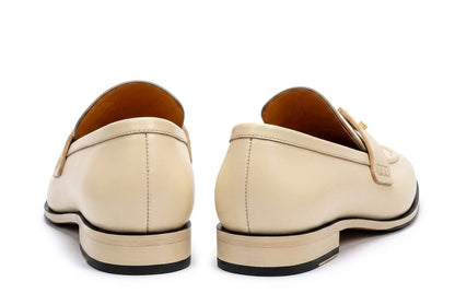 Men’s Cream Leather-Style Buckle Loafers | Premium Formal Slip-On Dress Shoes