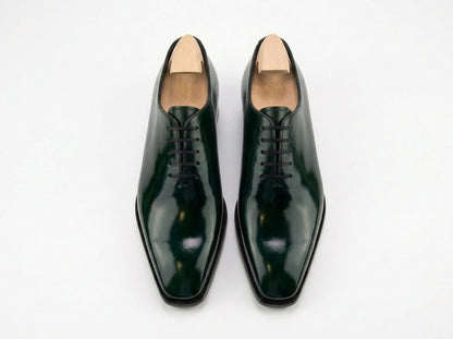 Men's Dark Green Leather Oxford Dress Shoes