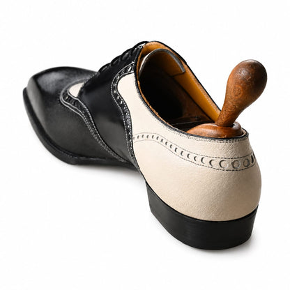 Black & Cream Wingtip Brogue Formal Shoes for Men | Pellevista