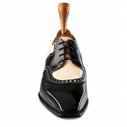 Black & Cream Wingtip Brogue Formal Shoes for Men | Pellevista
