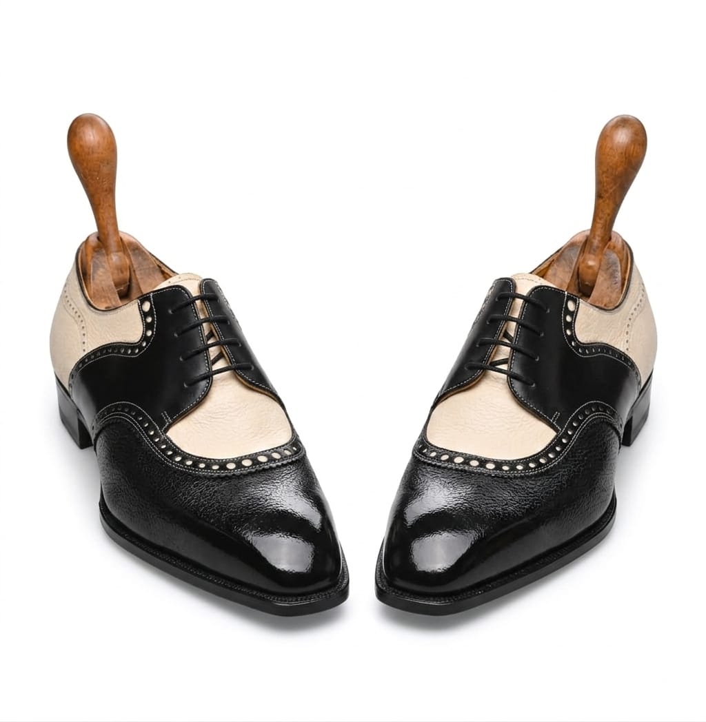 Black & Cream Wingtip Brogue Formal Shoes for Men | Pellevista