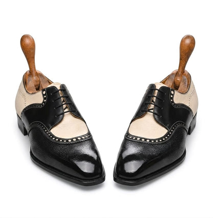 Black & Cream Wingtip Brogue Formal Shoes for Men | Pellevista