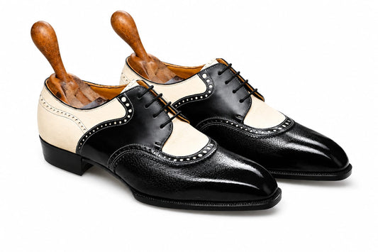 Black & Cream Wingtip Brogue Formal Shoes for Men | Pellevista